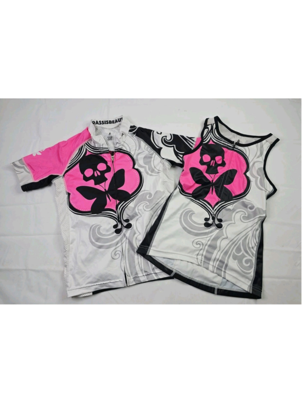 Betty Designs Cycling Jersey & Tank Pink Skull/ Butterfly Size M